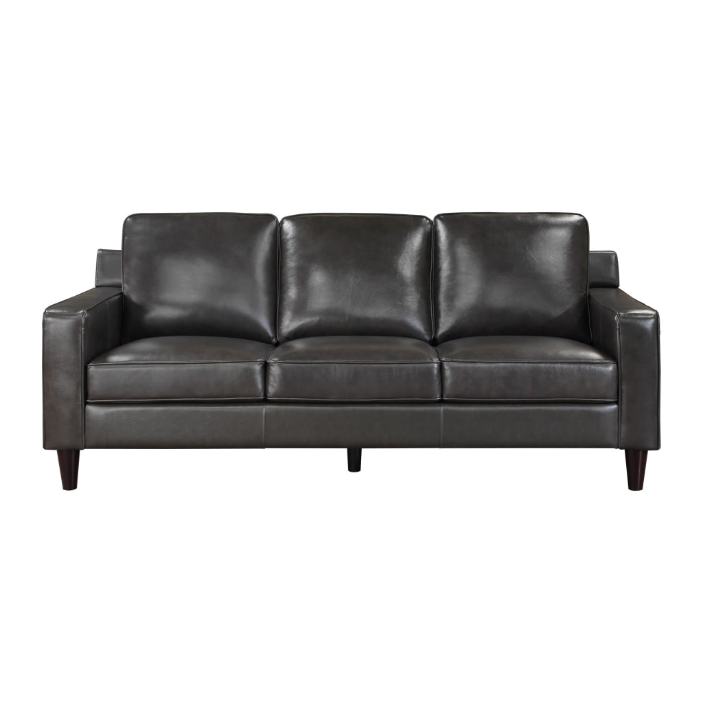 Richie 83 Inch Sofa Gray Top Grain and Faux Leather Brown Solid Wood By Casagear Home BM315526