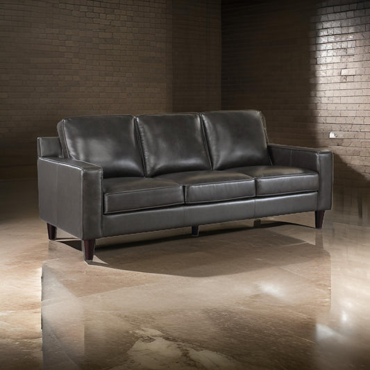 Richie 83 Inch Sofa Gray Top Grain and Faux Leather Brown Solid Wood By Casagear Home BM315526