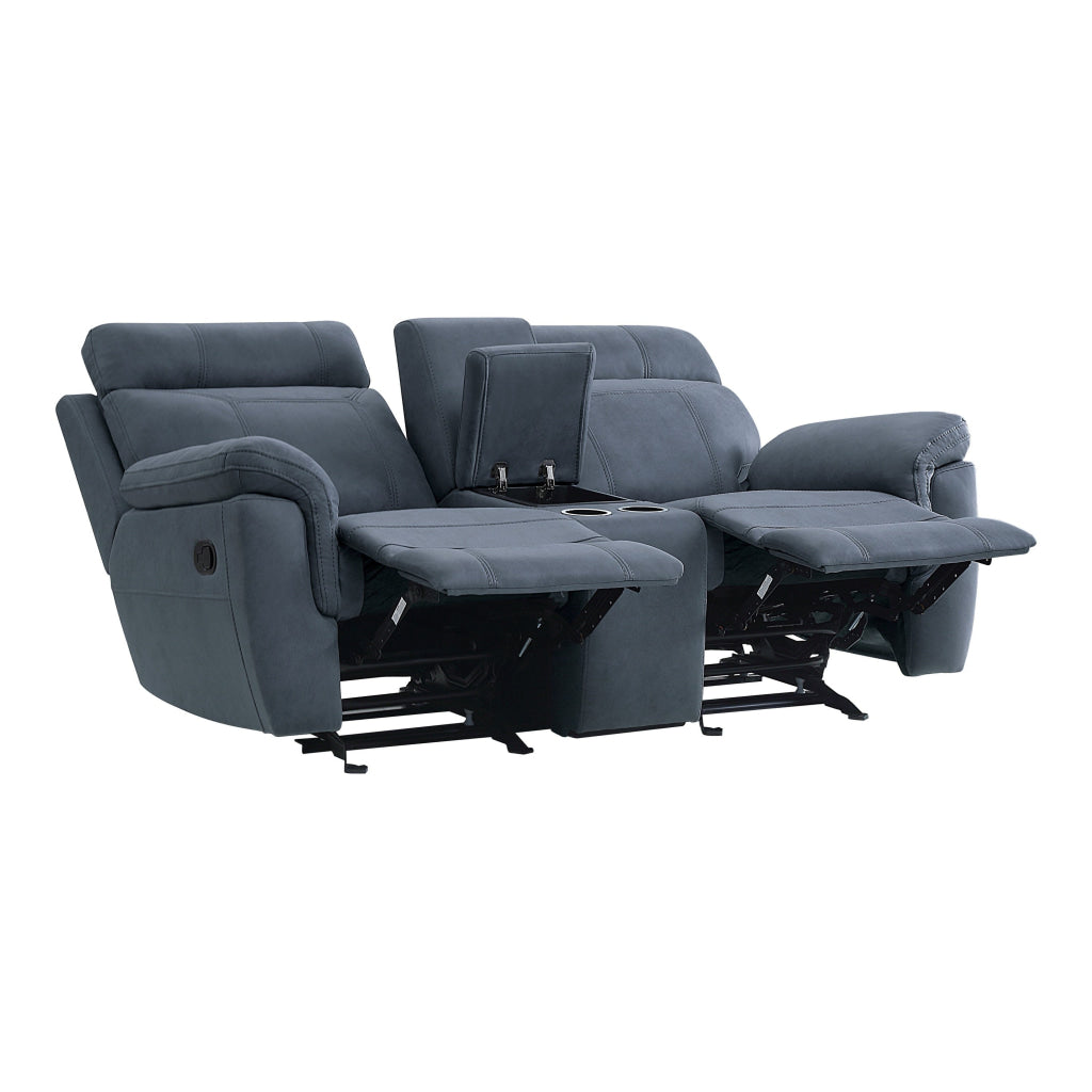 Clif 76 Inch Manual Glider Reclining Loveseat Solid Wood Blue Microfiber By Casagear Home BM315528