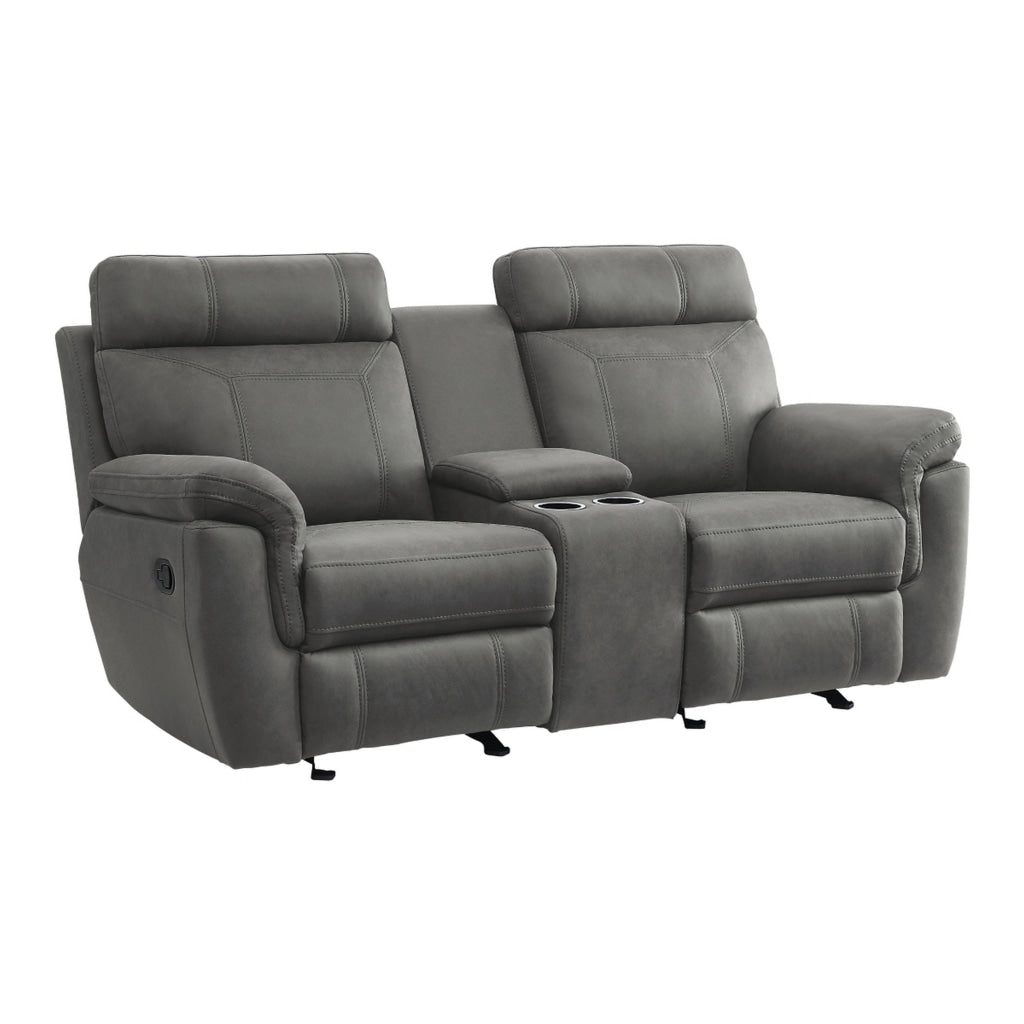 Clif 76 Inch Manual Glider Reclining Loveseat Solid Wood Gray Microfiber By Casagear Home BM315529