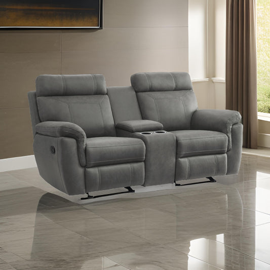 Clif 76 Inch Manual Glider Reclining Loveseat, Solid Wood, Gray Microfiber By Casagear Home