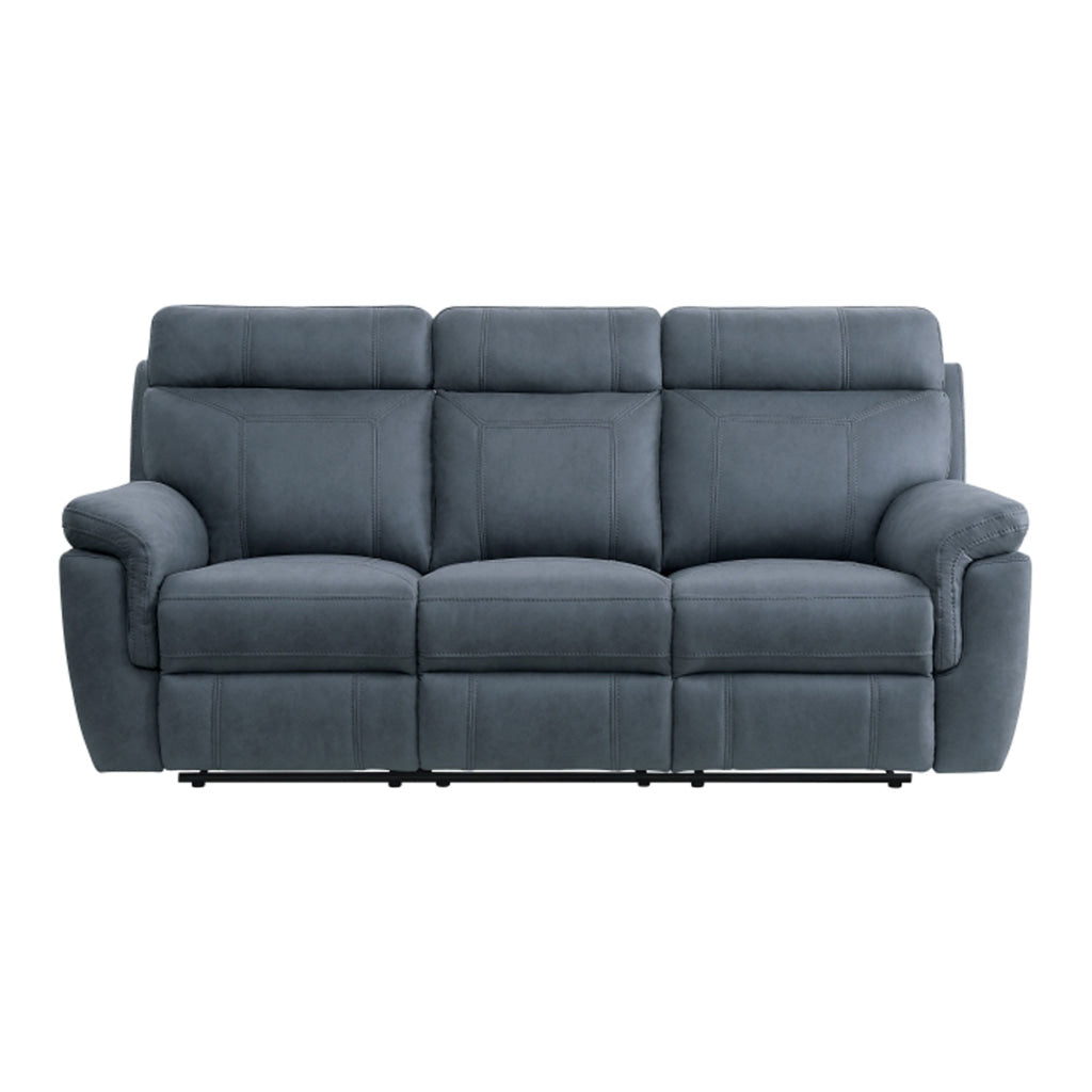 Cliff 85 Inch Manual Reclining Sofa Blue Microfiber Solid Wood Metal By Casagear Home BM315530