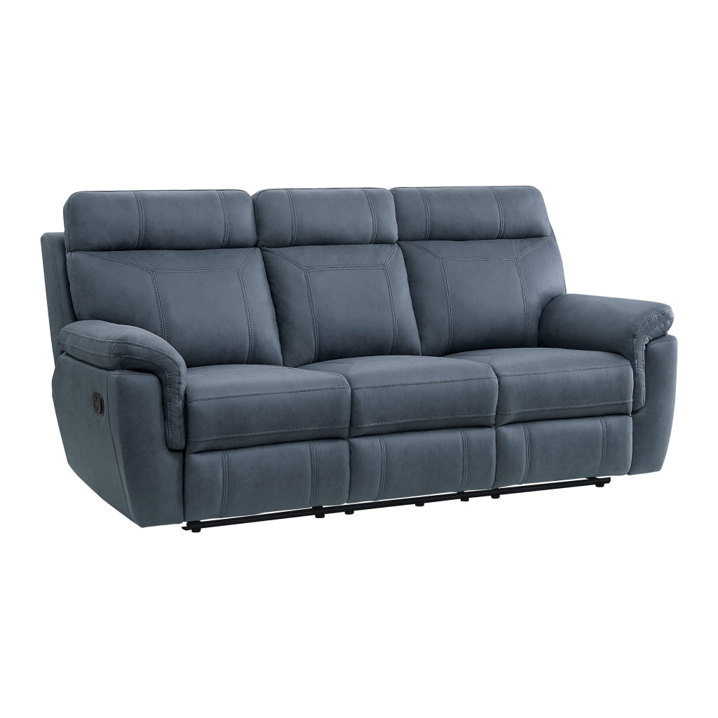 Cliff 85 Inch Manual Reclining Sofa Blue Microfiber Solid Wood Metal By Casagear Home BM315530