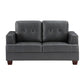 Sina 64 Inch Loveseat Button Tufted Gray Faux Leather and Solid Wood By Casagear Home BM315535