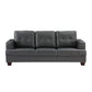 Sina 89 Inch Sofa Button Tufted Gray Faux Leather Dark Brown Solid Wood By Casagear Home BM315537