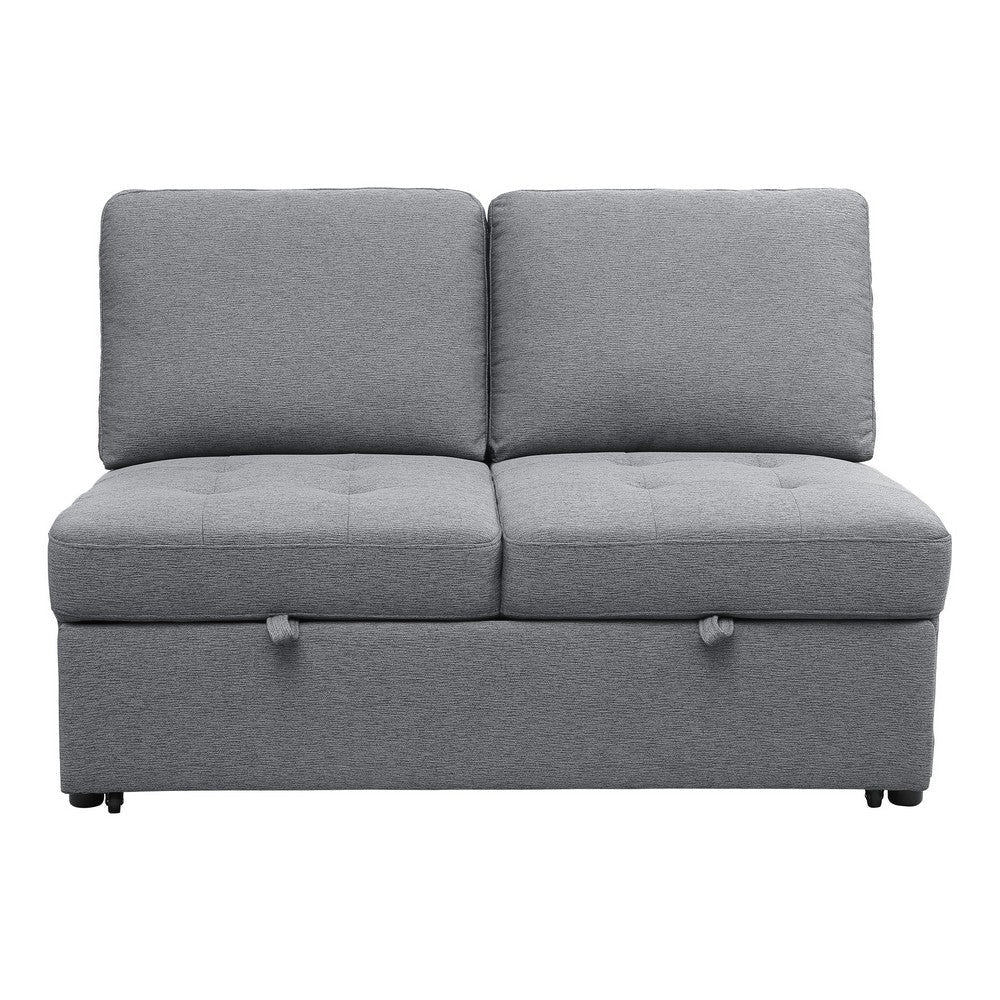 Mona 54 Inch Modular Armless Loveseat with Pull Out Bed Wheels Gray By Casagear Home BM315538