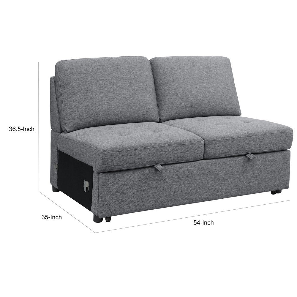 Mona 54 Inch Modular Armless Loveseat with Pull Out Bed Wheels Gray By Casagear Home BM315538