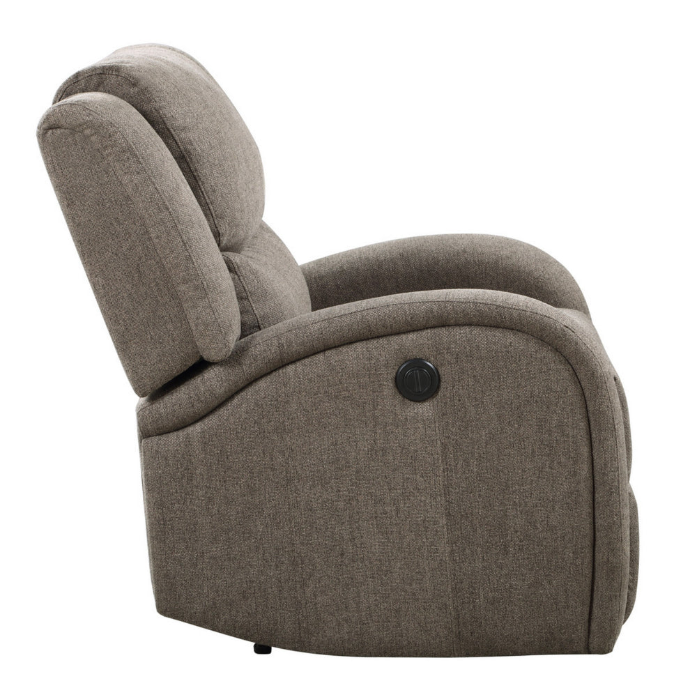 Karena 38 Inch Power Reclining Accent Chair, Brown Chenille, Solid Wood By Casagear Home