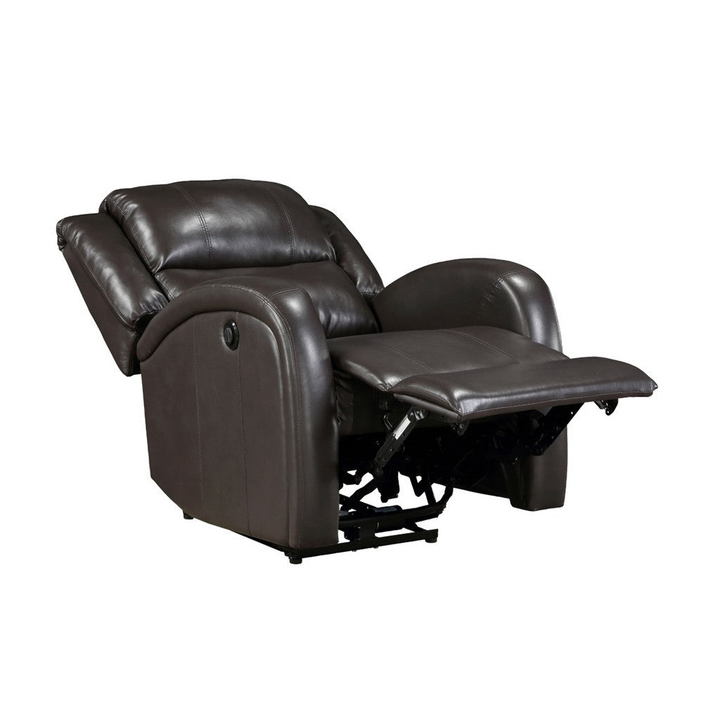 Karena 38 Inch Power Reclining Accent Chair Brown Faux Leather Solid Wood By Casagear Home BM315540