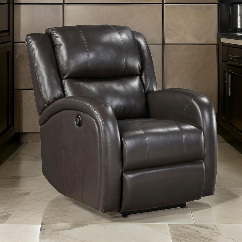 Karena 38 Inch Power Reclining Accent Chair, Brown Faux Leather, Solid Wood By Casagear Home