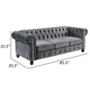 Elwin 86 Inch Sofa Button Tufted Dark Gray Velvet Cherry Brown Solid Wood By Casagear Home BM315548