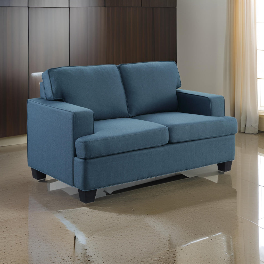 Eoin 62 Inch Loveseat Blue Polyester Soft Foam Cushioning Solid Wood By Casagear Home BM315551