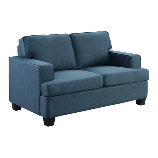 Eoin 62 Inch Loveseat, Blue Polyester, Soft Foam Cushioning, Solid Wood By Casagear Home