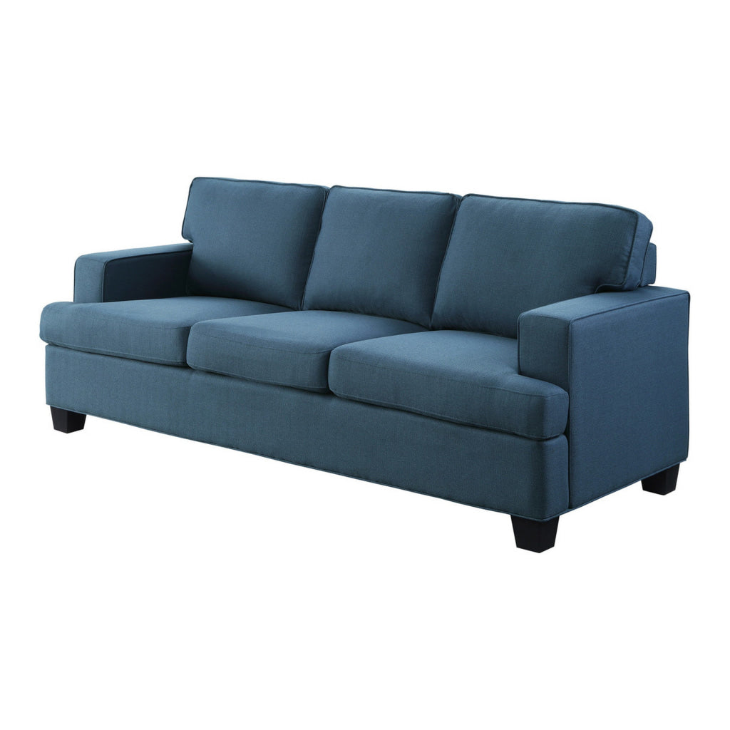 Eoin 84 Inch Sofa Blue Polyester Soft Foam Cushioning Solid Wood Frame By Casagear Home BM315553