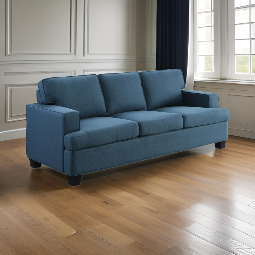 Eoin 84 Inch Sofa Blue Polyester Soft Foam Cushioning Solid Wood Frame By Casagear Home BM315553