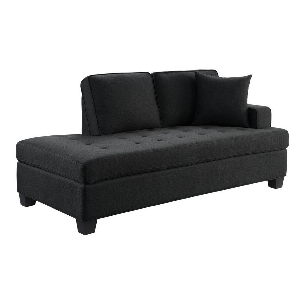 Eoin 76 Inch Chaise Lounger, Black Polyester, Foam Cushioning, Solid Wood By Casagear Home