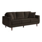 Jim 83 Inch Sofa Chocolate Brown Velvet 2 Accent Pillows Solid Wood By Casagear Home BM315559