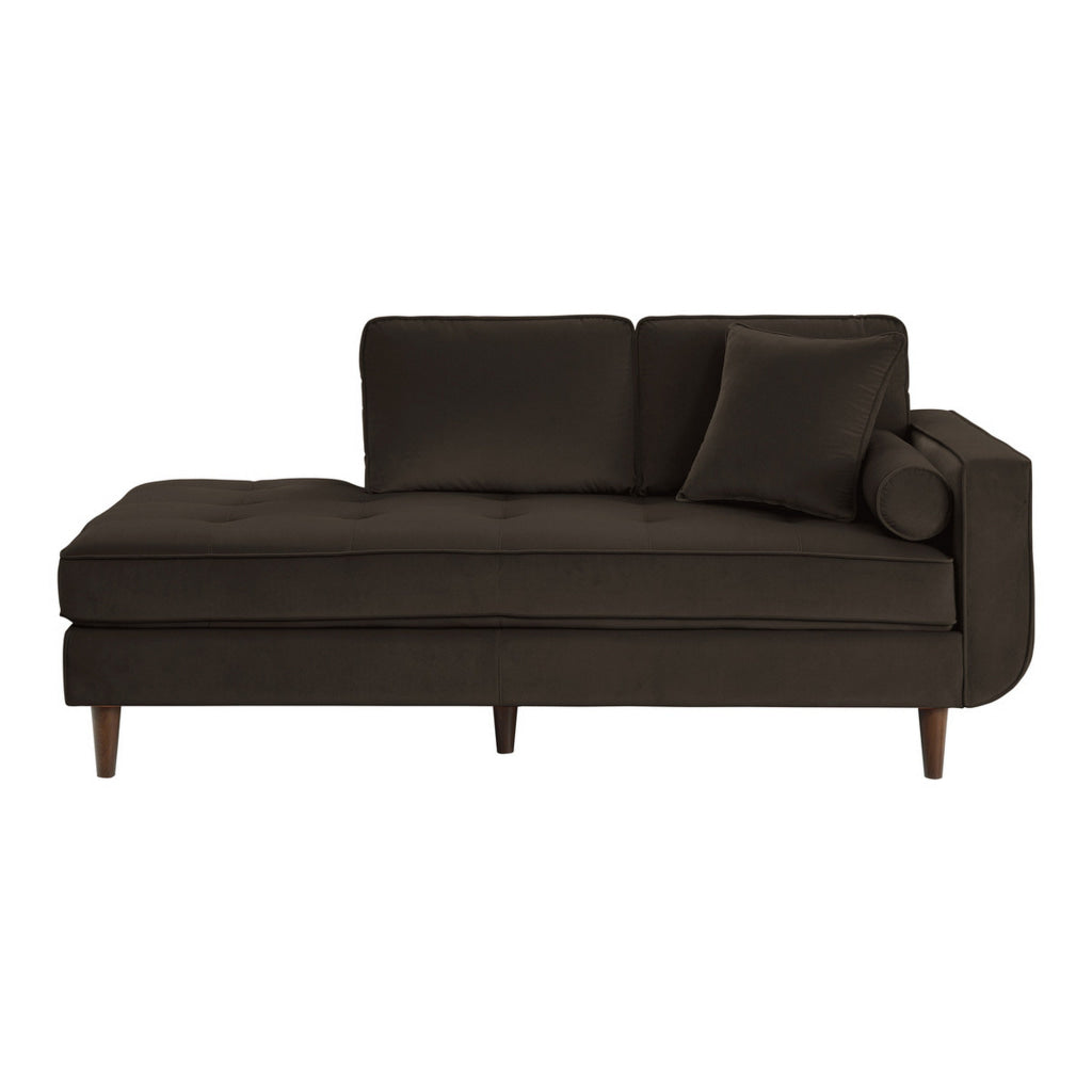 Jim 75 Inch Chaise Lounger Brown Velvet 2 Accent Pillows Solid Wood By Casagear Home BM315562