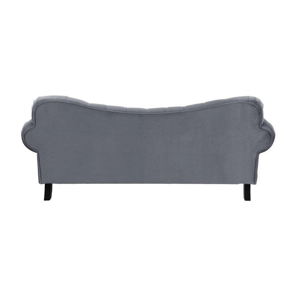 Rosie 84 Inch Sofa Button Tufted Dark Gray Velvet Brown Solid Wood By Casagear Home BM315564