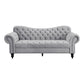 Rosie 84 Inch Sofa Button Tufted Light Gray Velvet Brown Solid Wood By Casagear Home BM315565