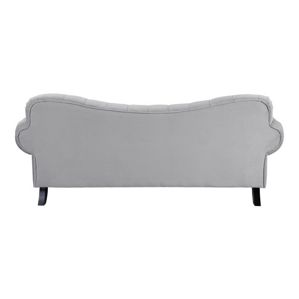 Rosie 84 Inch Sofa Button Tufted Light Gray Velvet Brown Solid Wood By Casagear Home BM315565