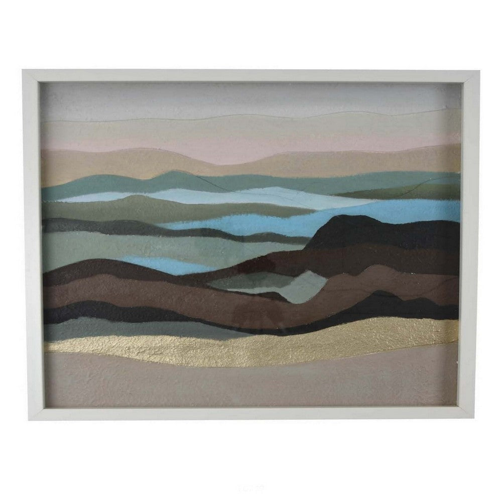 28 x 28 Framed Wall Art Painting Abstract Dune Waves Primary Multicolors By Casagear Home BM315585