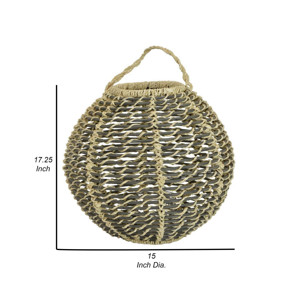 Hani 17 Inch Tabletop Decor Lantern Beige Woven Fiber Oval Shape Gray By Casagear Home BM315587