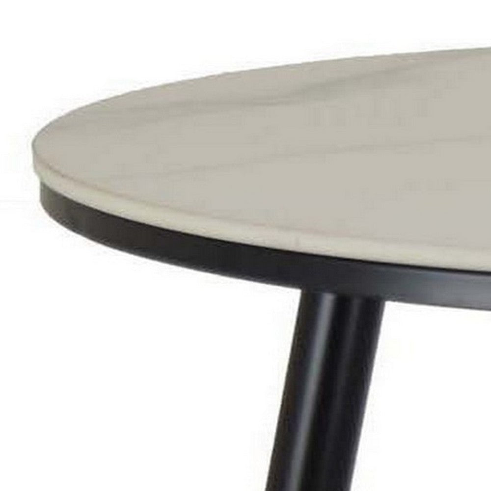 Tavi 24 Inch Plant Stand Side Table Round White Marble Top Black Metal By Casagear Home BM315595