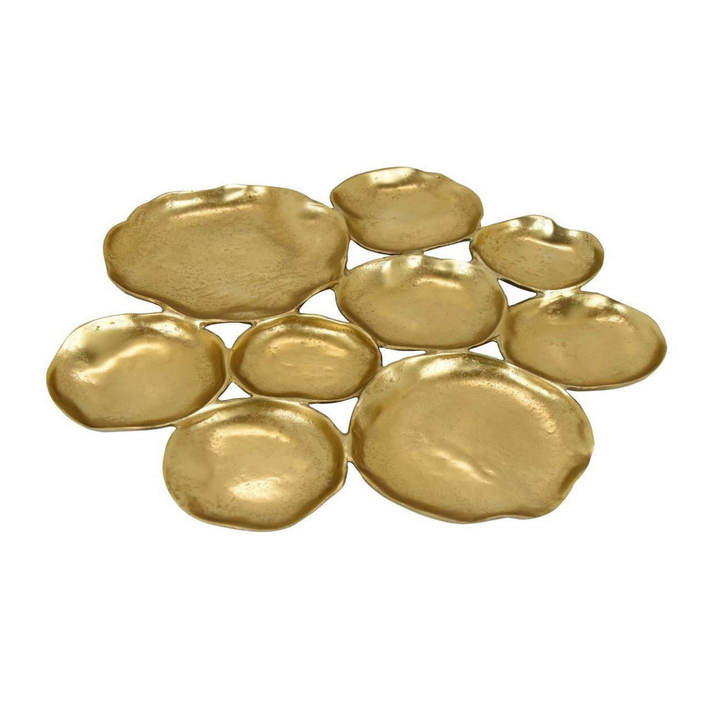 Jiva 9 Piece Decorative Bowl Set Irregular Shaped Design Gold Metal By Casagear Home BM315604