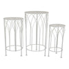 Lyi Plant Stand Table Set of 3 Round Carved Cutout Wired Base White Metal By Casagear Home BM315610