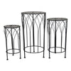 Lyi Plant Stand Table Set of 3 Round Carved Cutout Wired Base Black Metal By Casagear Home BM315611