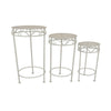 Kyi Nesting Plant Stand Set of 3 Round Carved Cutout Display Ivory Metal By Casagear Home BM315620