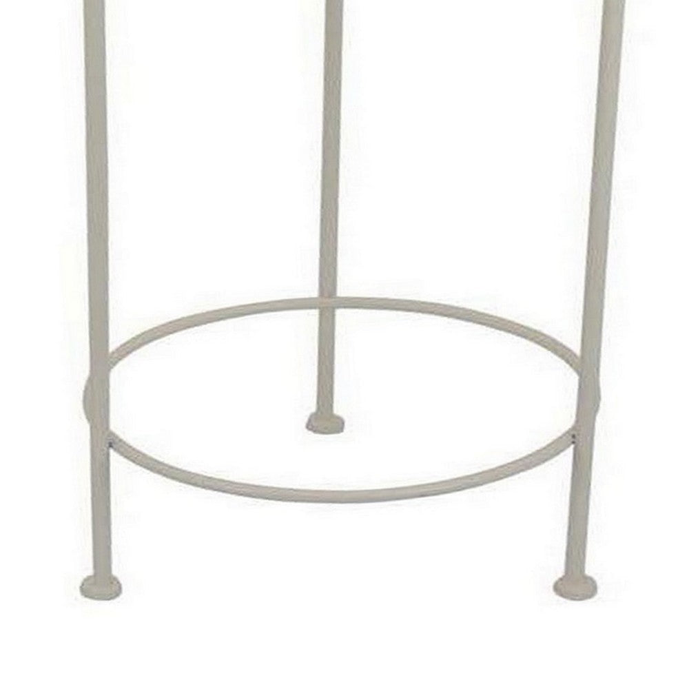 Kyi Nesting Plant Stand Set of 3 Round Angled Cutout Display Ivory Metal By Casagear Home BM315622