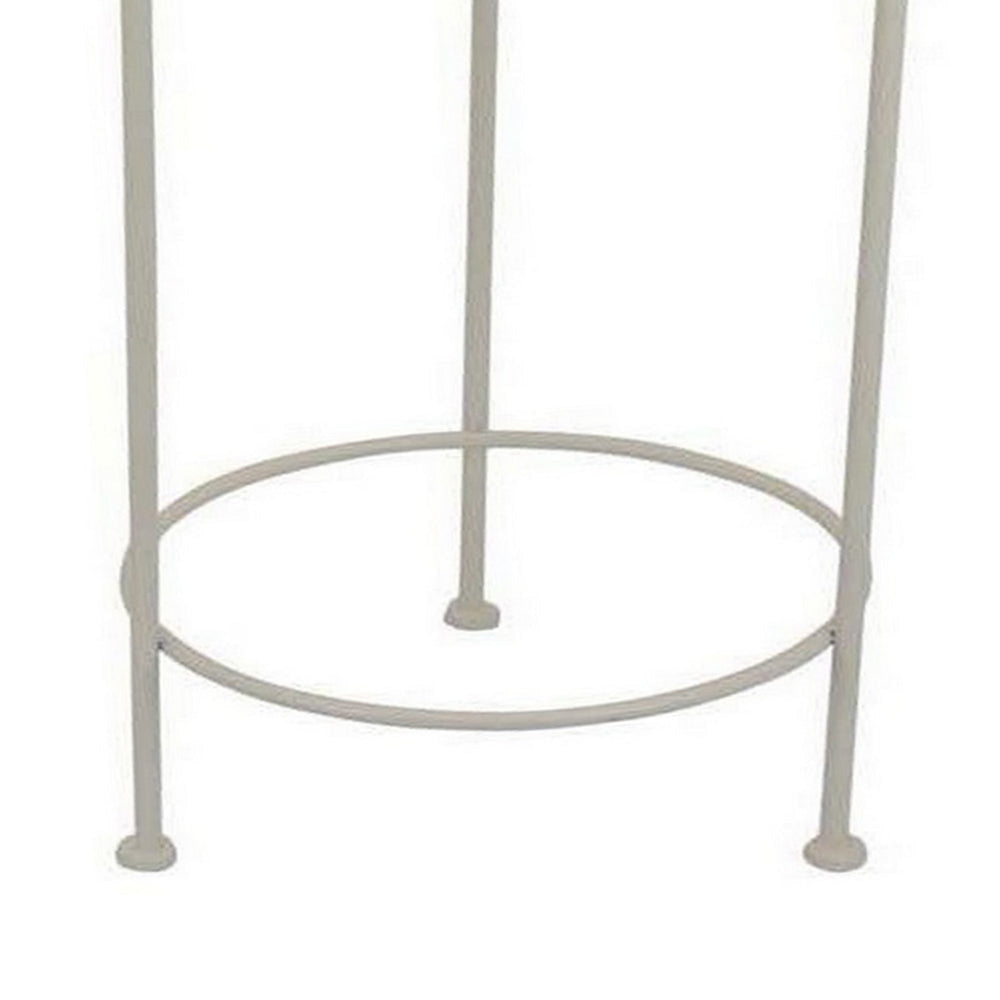 Kyi Nesting Plant Stand Set of 3, Round Angled Cutout Display, Ivory Metal By Casagear Home