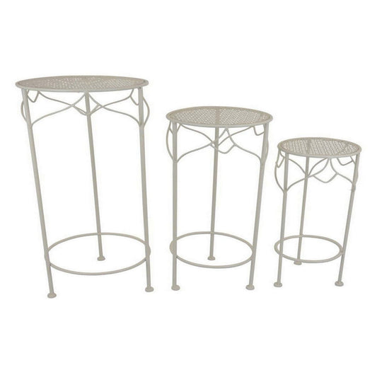 Kyi Nesting Plant Stand Set of 3, Round Angled Cutout Display, Ivory Metal By Casagear Home