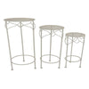 Kyi Nesting Plant Stand Set of 3, Round Angled Cutout Display, Ivory Metal By Casagear Home