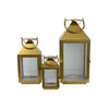 Davi Set of 3 Decorative Lanterns, Curved Handles, Glass Panel, Gold Metal By Casagear Home