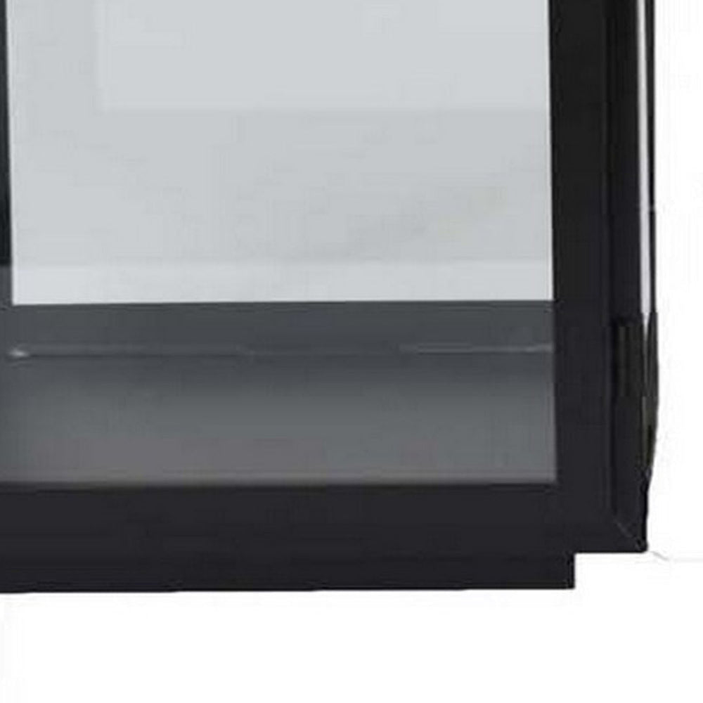 Davi Set of 3 Decorative Lanterns Curved Handles Glass Panel Black Metal By Casagear Home BM315628