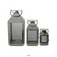 Davi Set of 3 Decorative Lanterns Curved Handles Glass Panel Silver Metal By Casagear Home BM315629