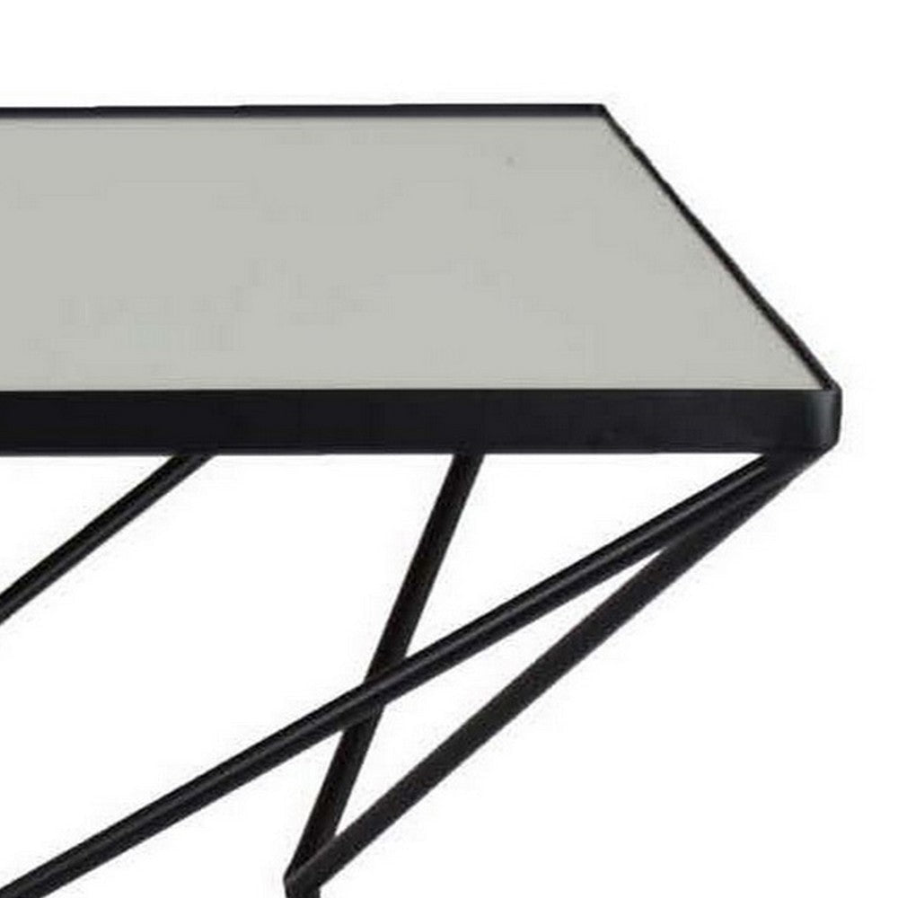 21 Inch Plant Stand Side Table Mirror Top Black Geometric Metal Frame By Casagear Home BM315644