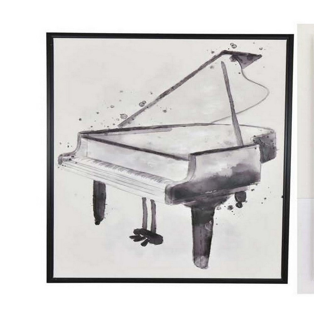 30 x 40 Framed Wall Art Painting Set of 2 Guitar and Piano Black White By Casagear Home BM315650