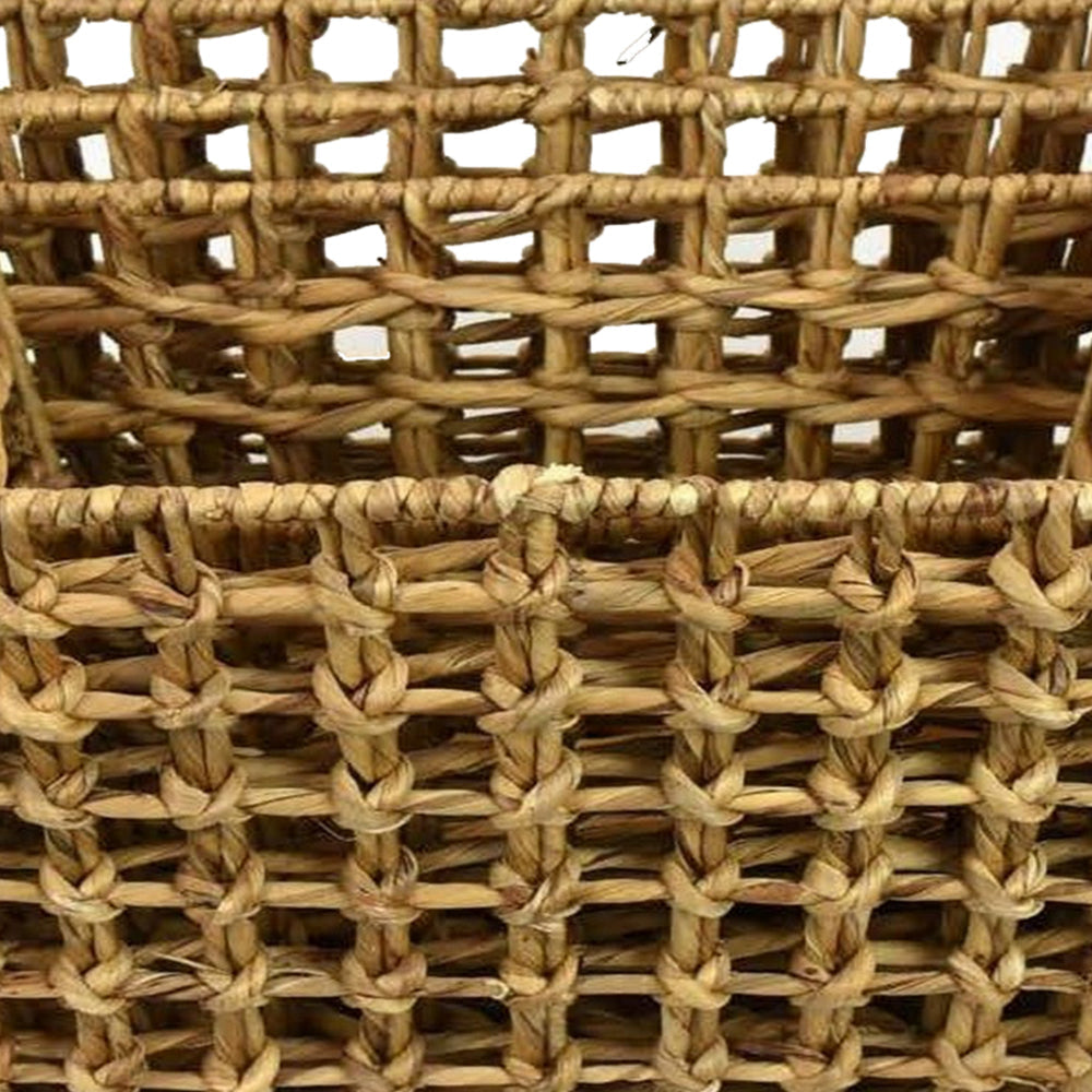 Set of 4 Storage Baskets Intricately Woven Hyacinth Rope Handles Brown By Casagear Home BM315651