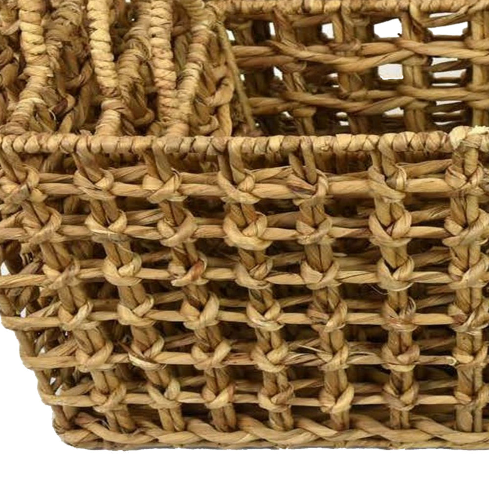 Set of 4 Storage Baskets Intricately Woven Hyacinth Rope Handles Brown By Casagear Home BM315651