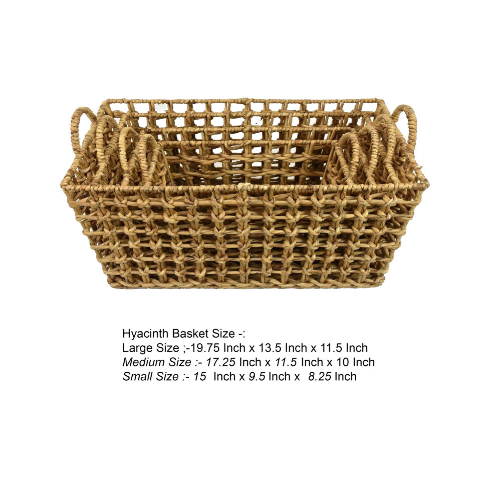 Set of 4 Storage Baskets Intricately Woven Hyacinth Rope Handles Brown By Casagear Home BM315651