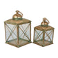 20 Inch Decorative Lantern Set of 2, Glass Panel, Cross Metal Frame, Gold By Casagear Home