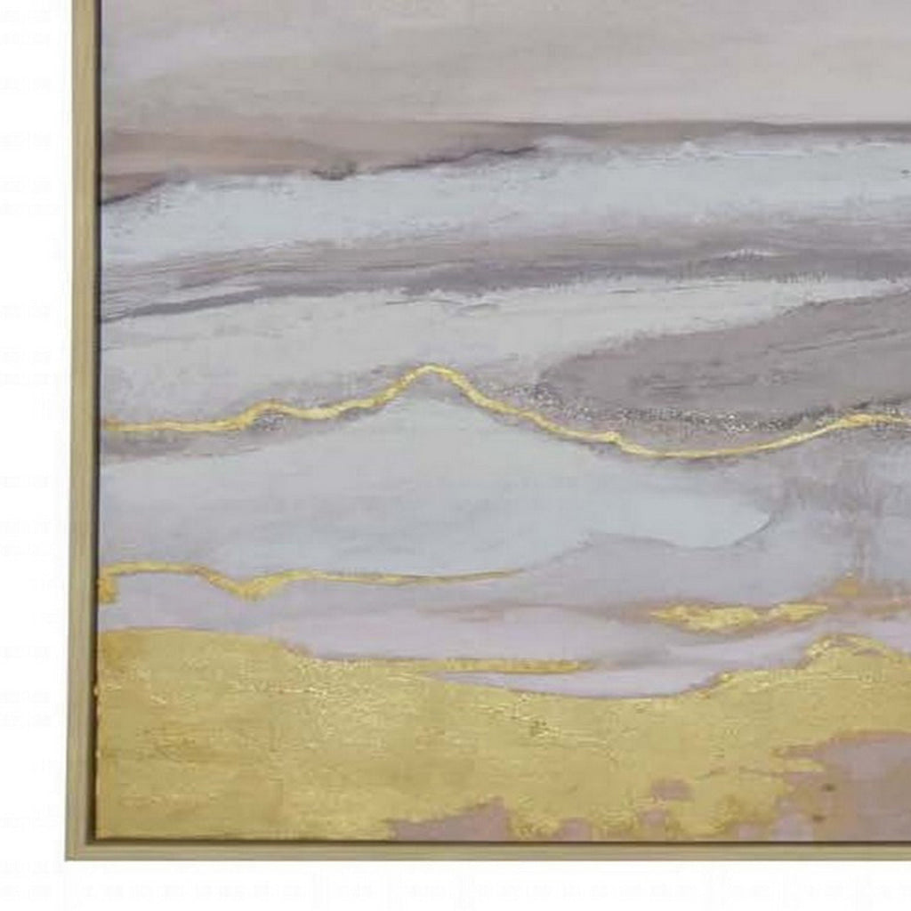 59 x 59 Framed Canvas Oil Painting Abstract Natural Fiber Gray Gold Blue By Casagear Home BM315666