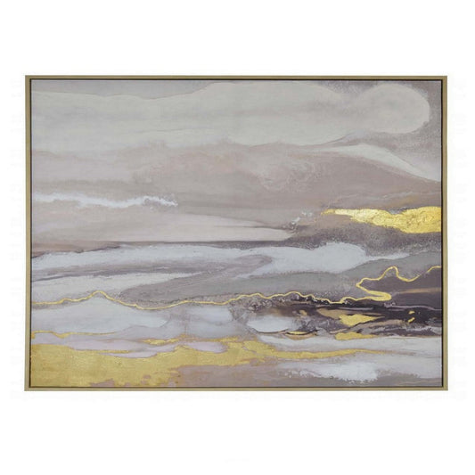 59 x 59 Framed Canvas Oil Painting, Abstract Natural Fiber Gray, Gold, Blue By Casagear Home