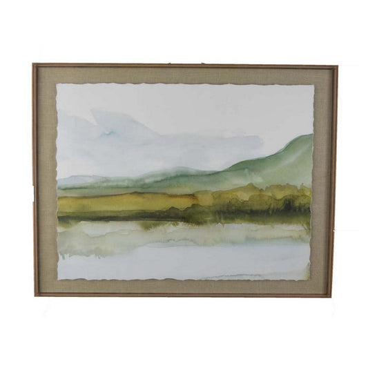 34 x 34 Framed Wall Art Print, Mountains and Nature, Green, Yellow, Gray By Casagear Home