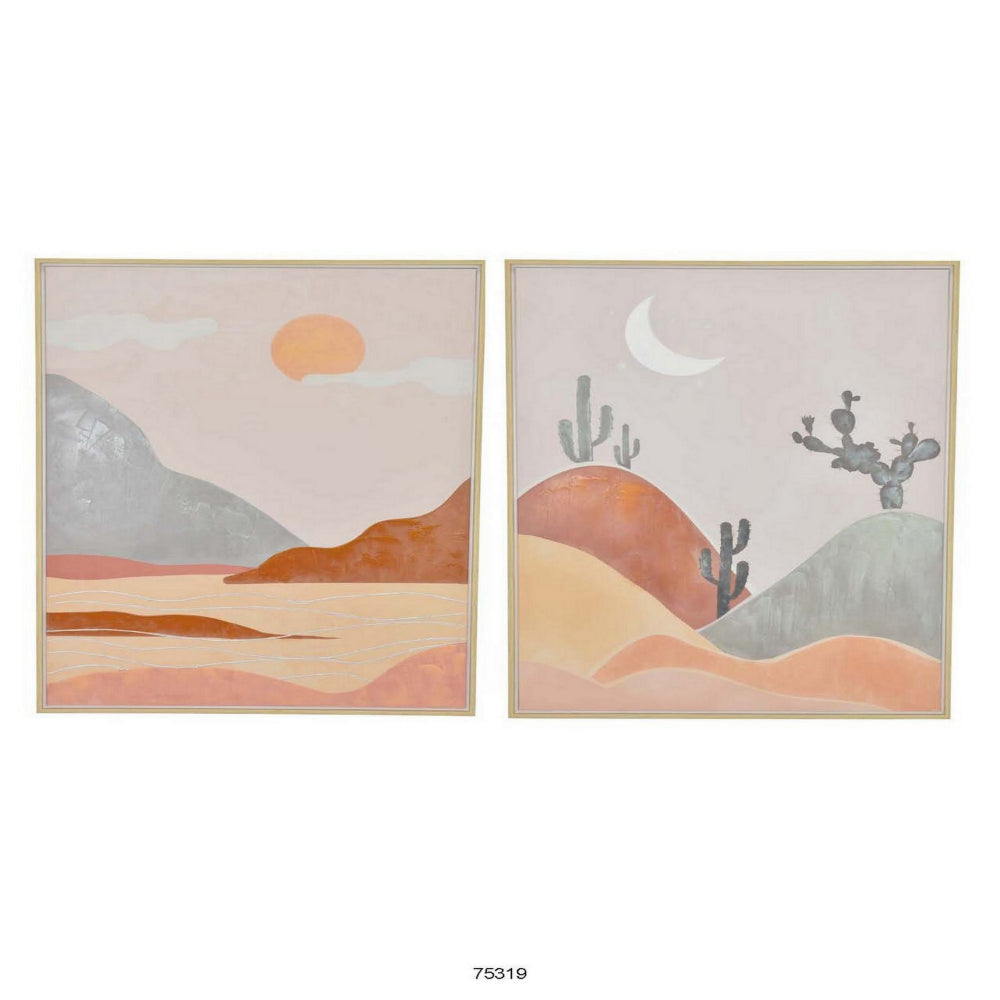 36 x 47 Decorative Framed Wall Art Print Set of 2, Day and Night, Brown By Casagear Home