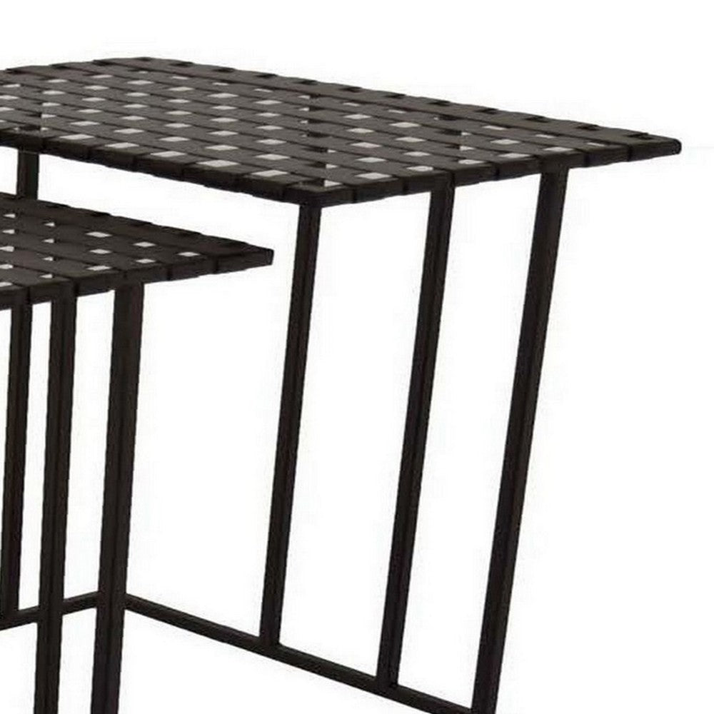 Set of 3 Plant Stand Side Tables Rectangular Mesh Top Black Metal Frame By Casagear Home BM315671